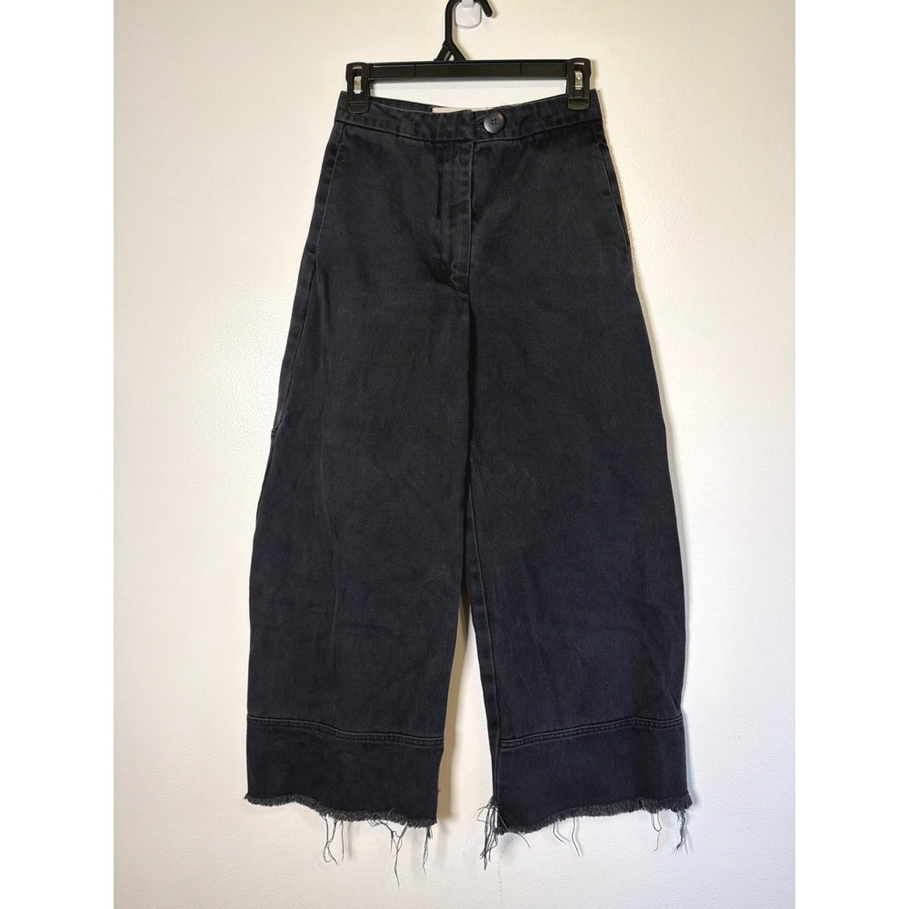 Zii Ropa Pia Pants Black Denim Jeans Wide Leg Barrel Mexico City Raw Hem Size 0
